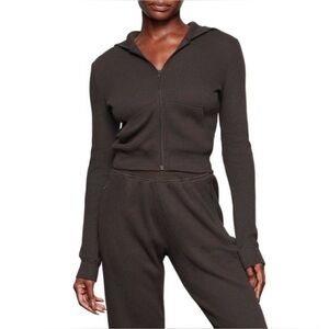 SKIMS Waffle Cropped Hoodie & Straight Leg Pant Set - Dark Chocolate